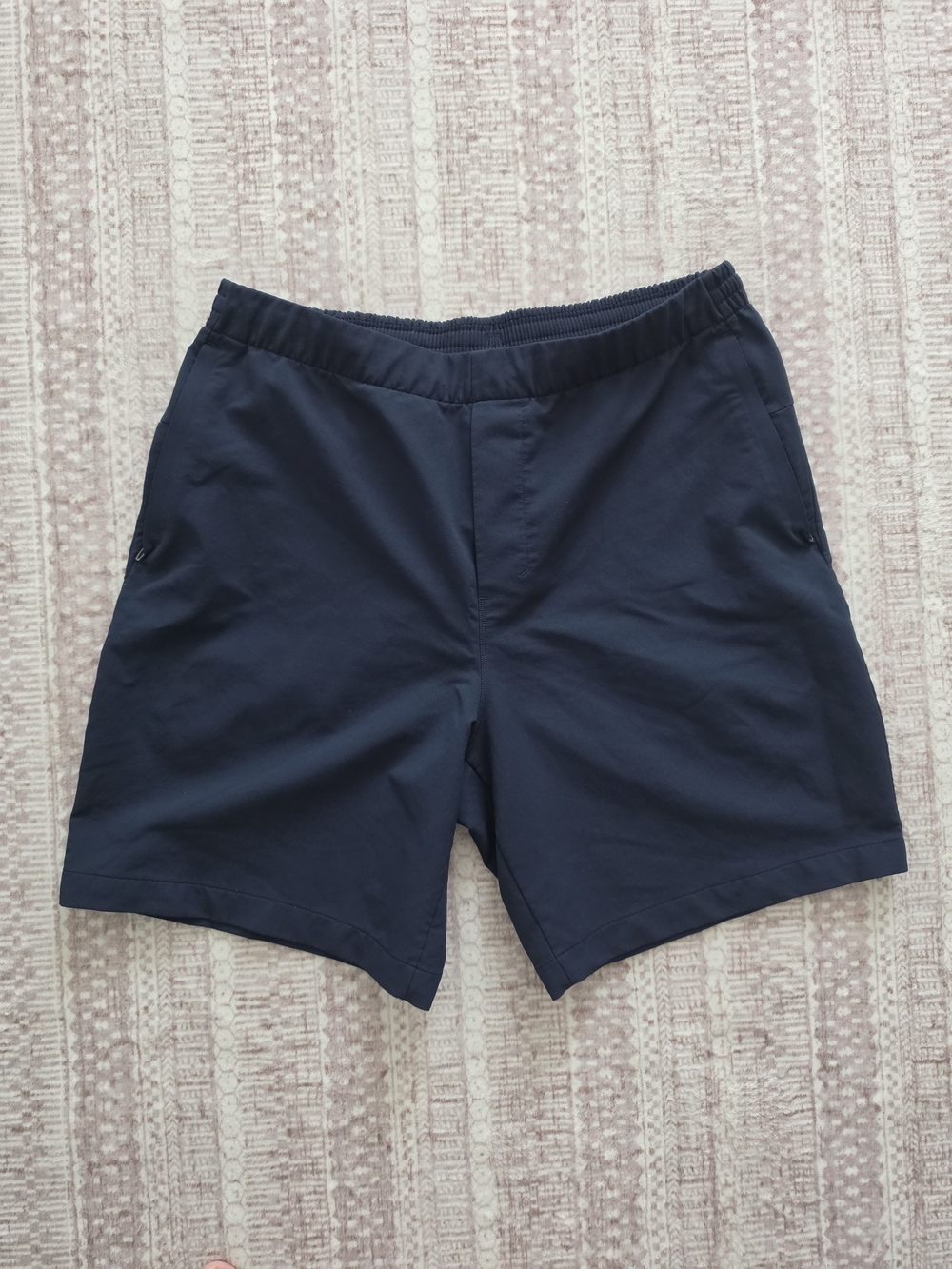 Lululemon Men’s Navy Blue Athletic Shorts with Zip Pockets – Size Large